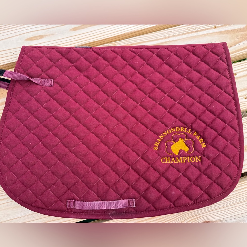 Burgundy monogrammed English saddle pad AP